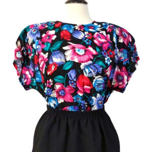 90's Vintage Blouse Short Sleeve Bold Floral Statement Secretary